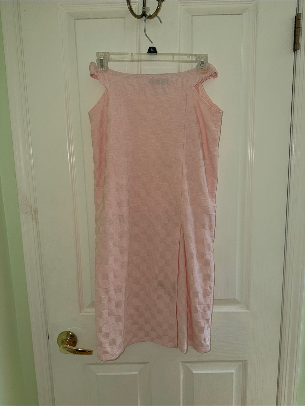Urban Outfitters Pale Pink Check-Texture Midi Skirt